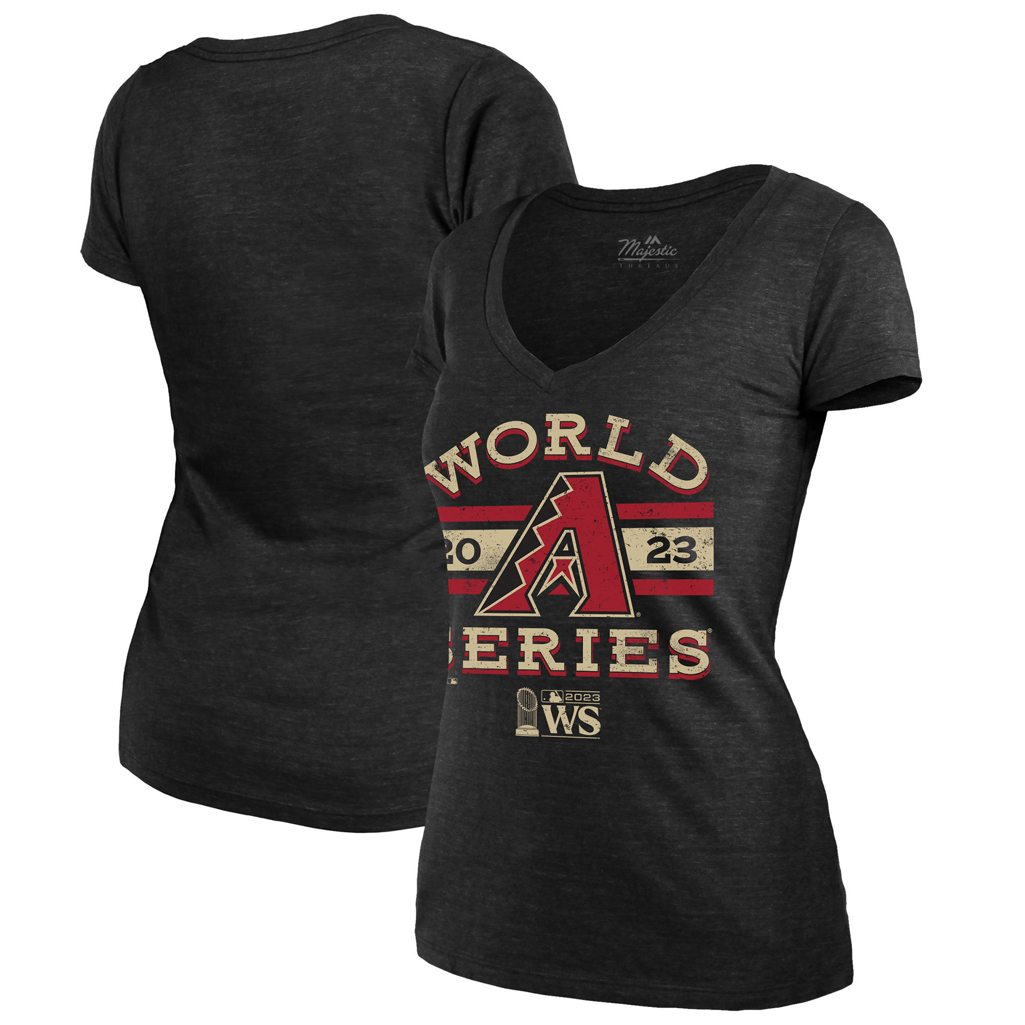 Women's Majestic Threads Black Arizona Diamondbacks 2023 World Series Contact Tri-Blend Fitted V-Neck T-Shirt